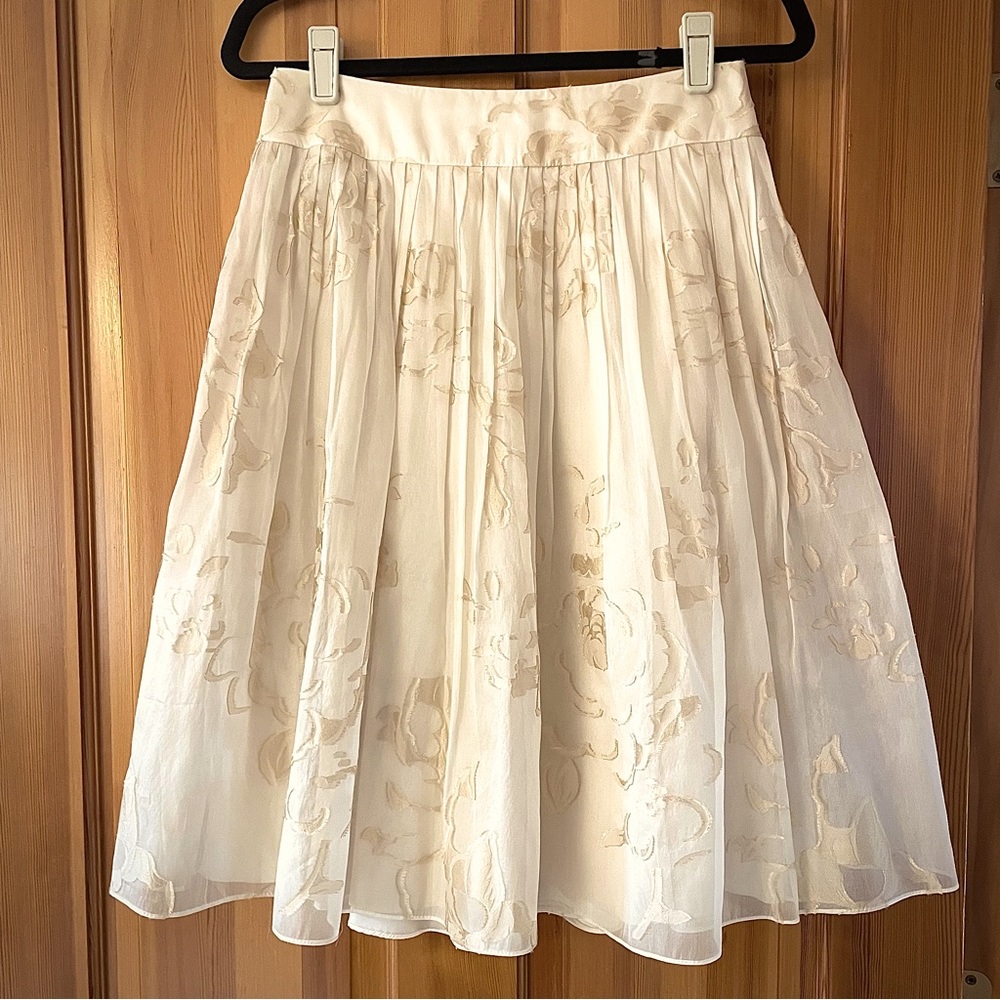 Vintage Carmen Marc Valvo Ivory Silk Skirt, Y2K size 6